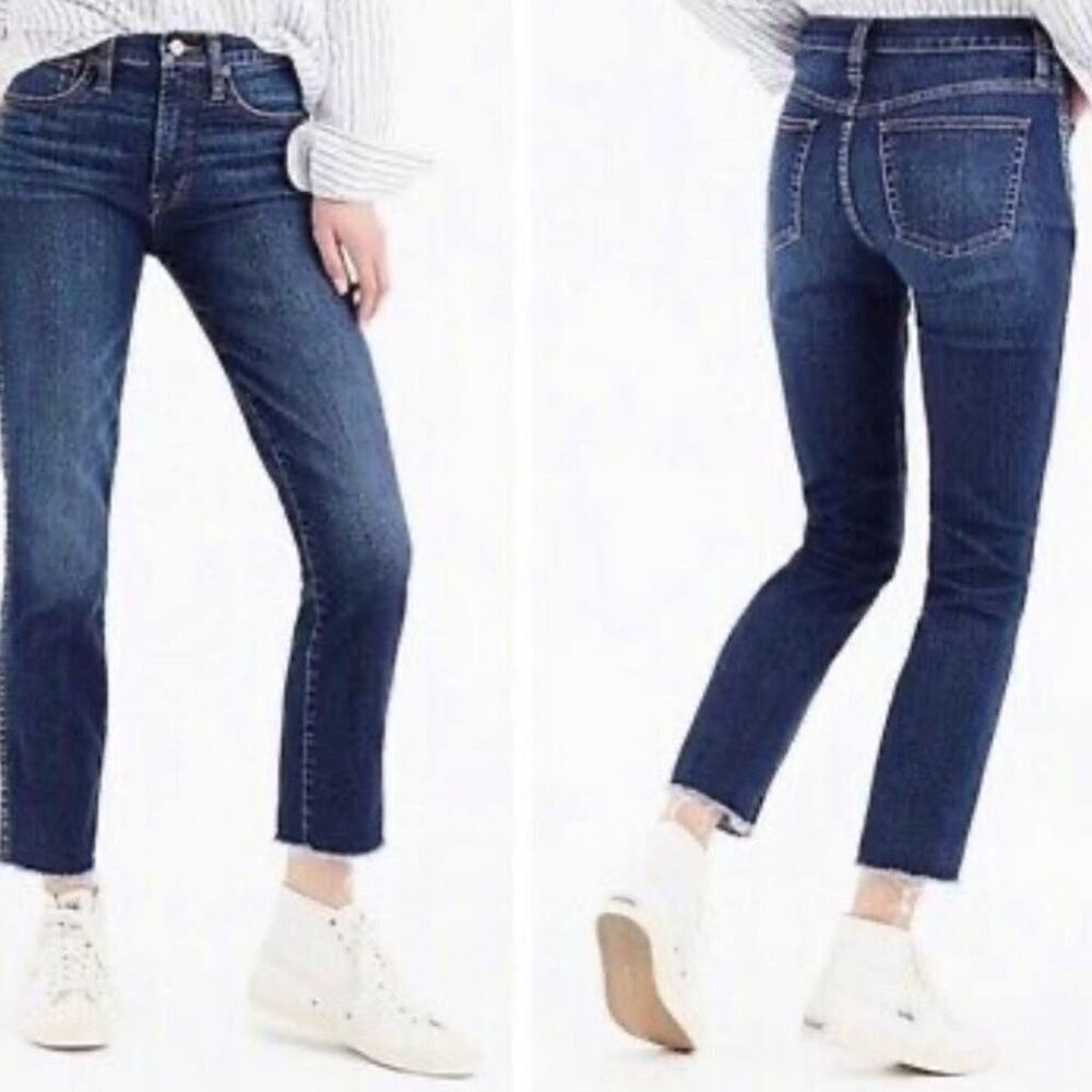 J. Crew High Rise Frayed Hem Vintage Straight Jeans (Mayville Wash) - 27